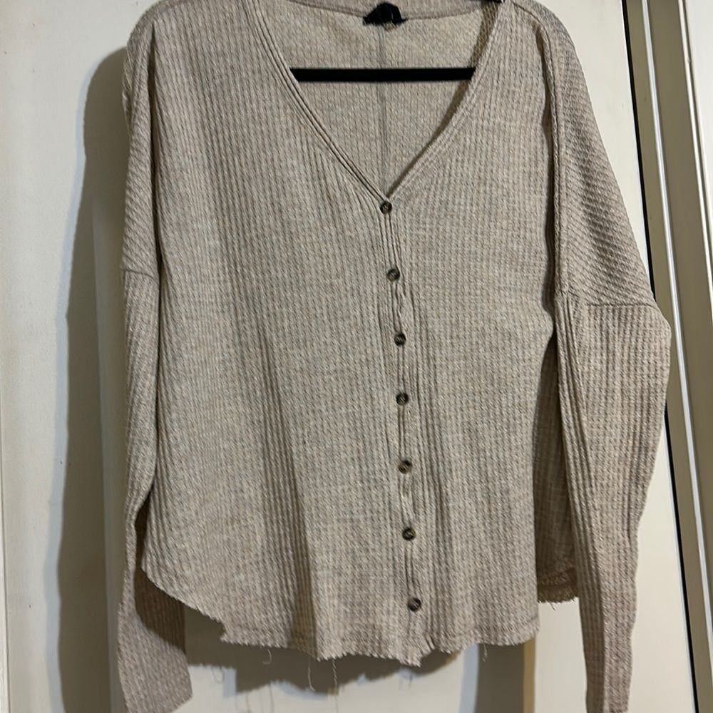 Out from Under waffle front button longsleeve top